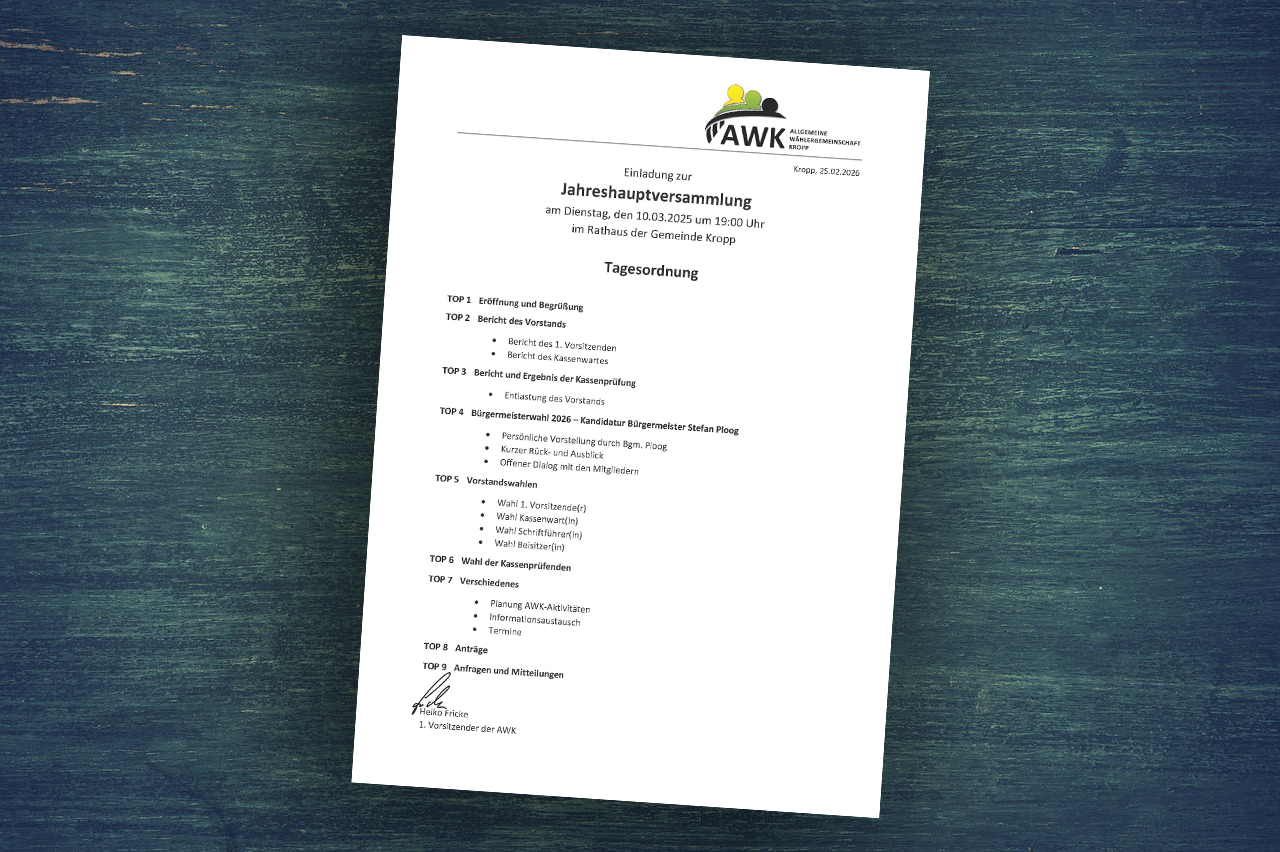 Mehr über den Artikel erfahren Einladung zur Jahreshauptversammlung